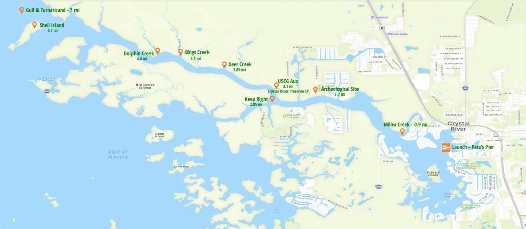 Crystal River to Shell Island Map